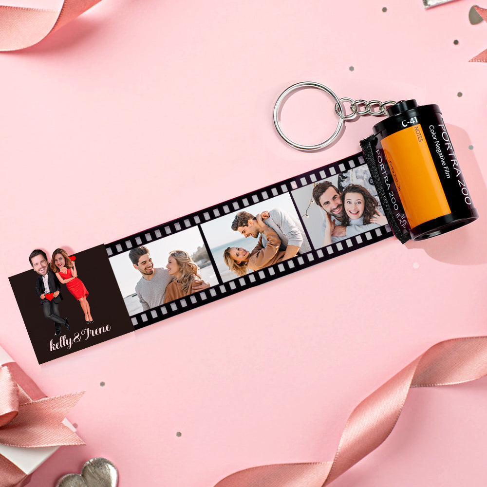 Custom Face Film Roll Keychain Personalized Photo Love Heart